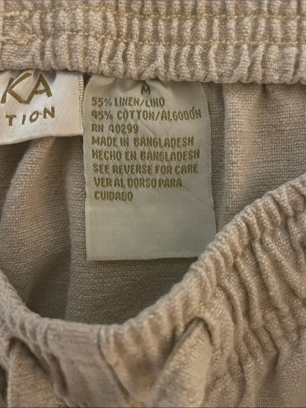 Women's Erika Collection Linen Summer Pants Oatmeal Color Drawstring Size Medium